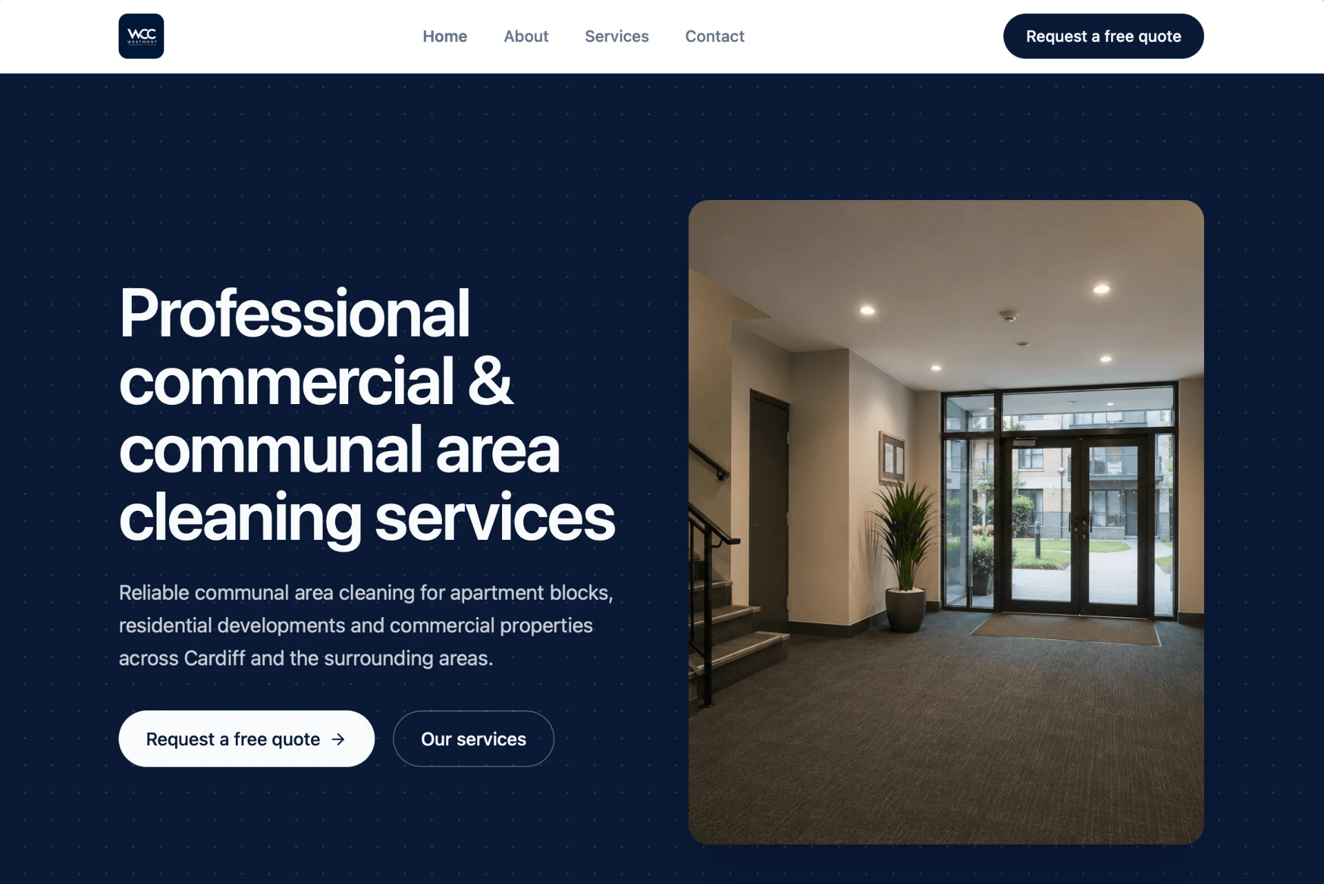 Westmont Commercial Cleaning home page after the refresh, with a clearer header, restructured hero and two calls to action